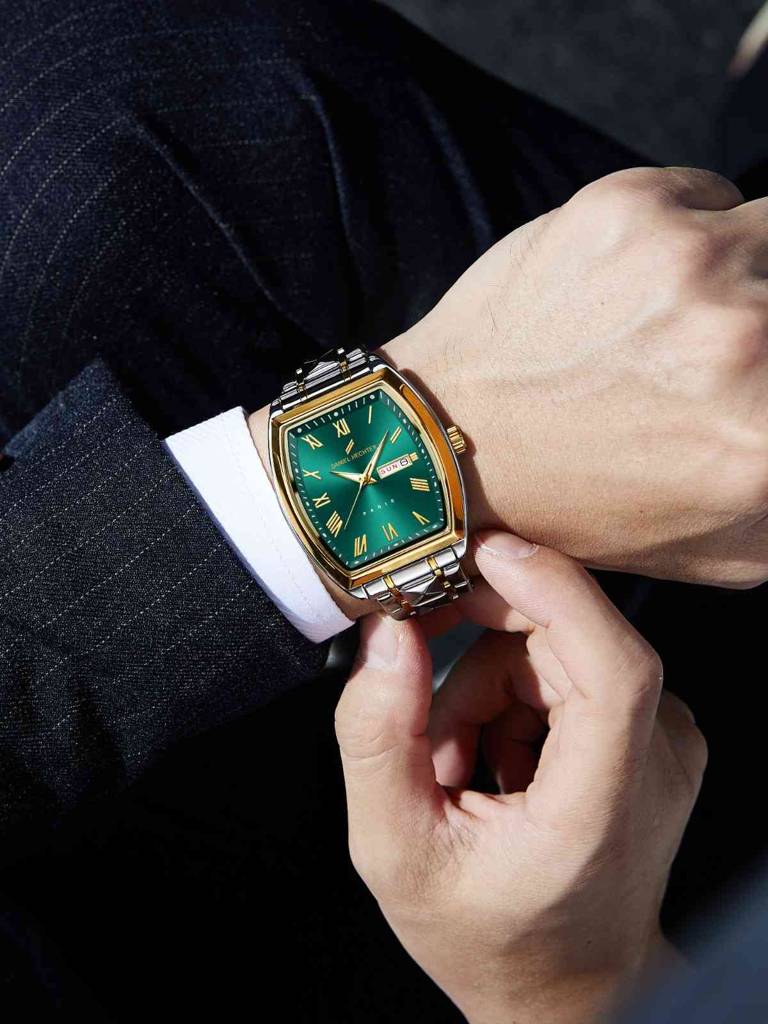 Daniel Hechter Duroc Collection Luxury Watch For Men With Roman Indices, Day-Date Display And Two-Tone Studded St : DHM1025-33