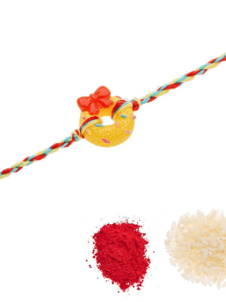 Acrylic Yellow Doughnut Kids Rakhi Red Dori : LAARKK19