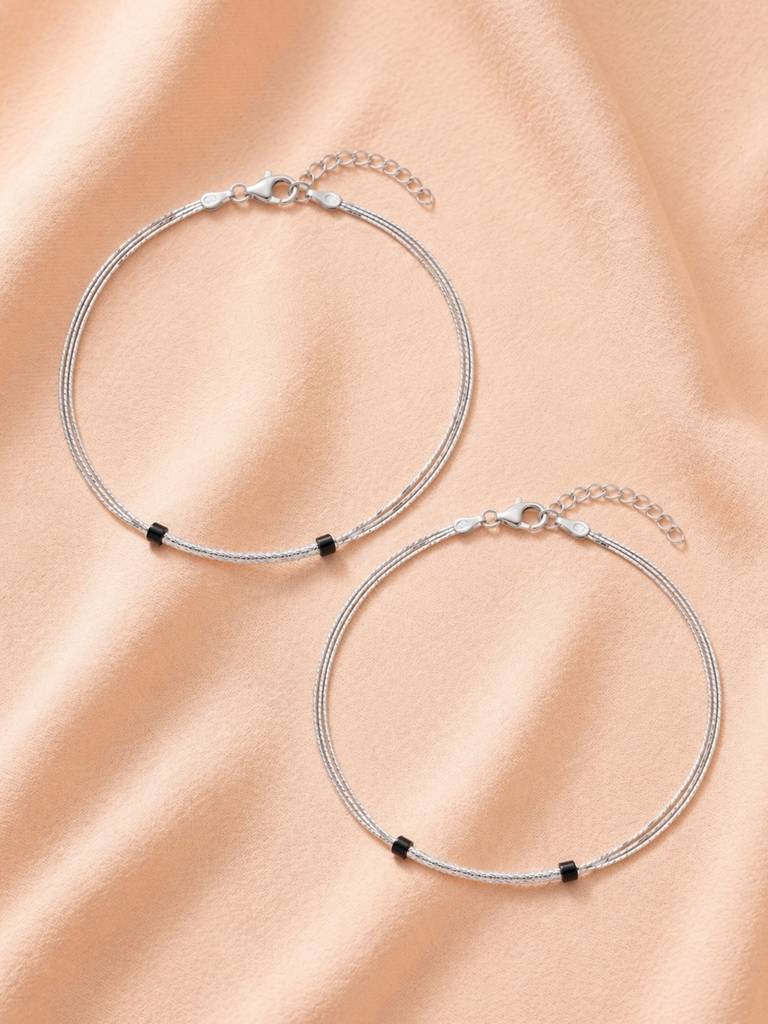 The Woven Horizon Layered Silver Anklet : AK1127