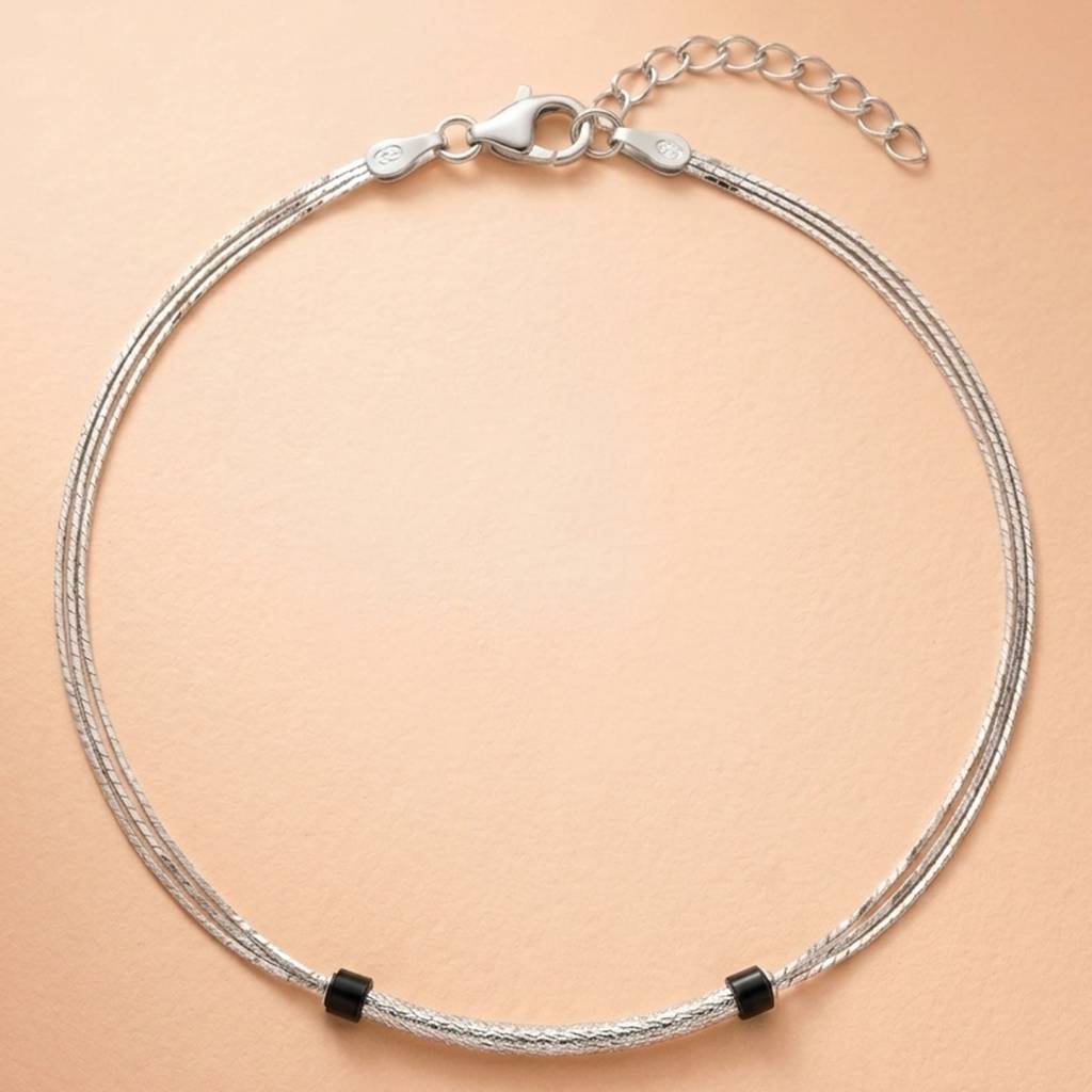 The Woven Horizon Layered Silver Anklet : AK1126
