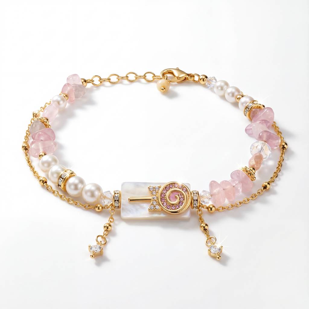 Korean Blushing Rose Quartz & Mother-Of-Pearl Lollipop Bracelet : YUFSBR205