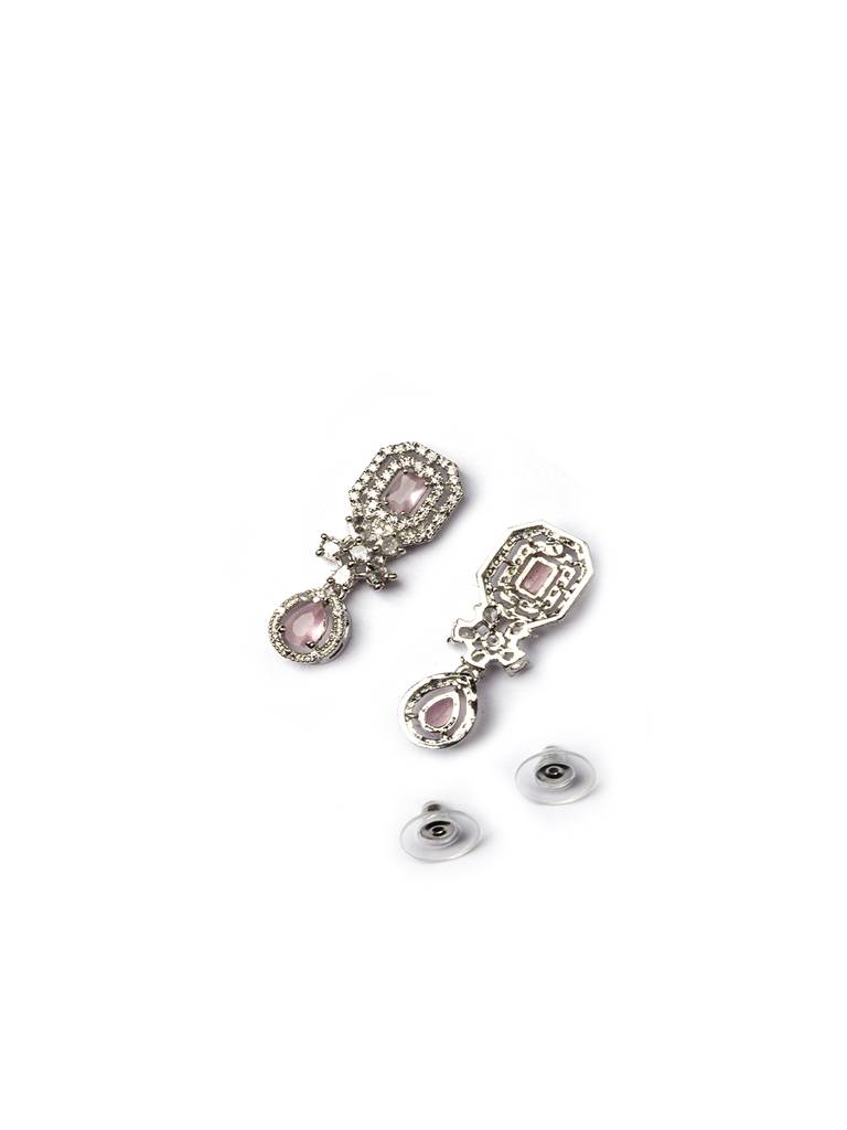 Silver Plated Brass Luxury American Diamond Necklace Set : AD136PINK
