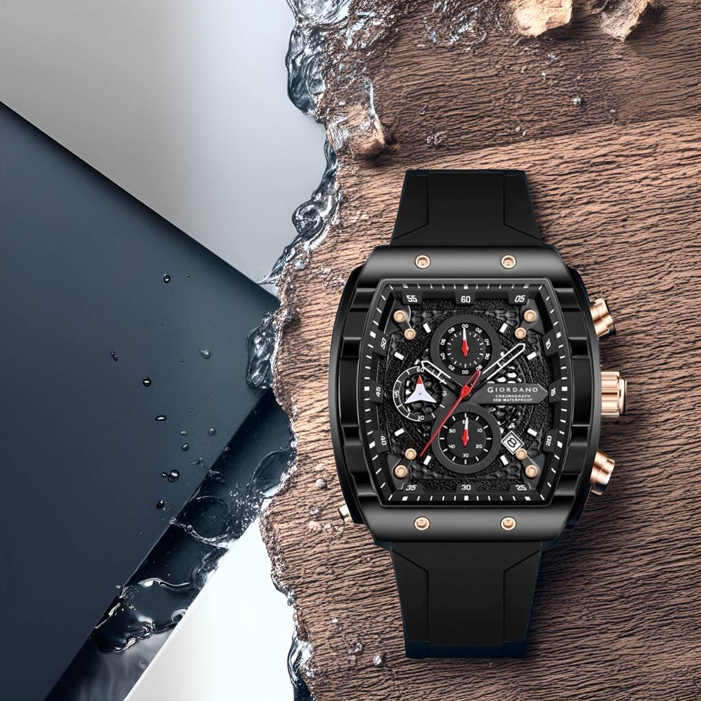 Giordano Square Dial Multifuncational Watch For Men With Stylish Design, Waterproof, Date Display & Silicone Strap : GZ-50123-01