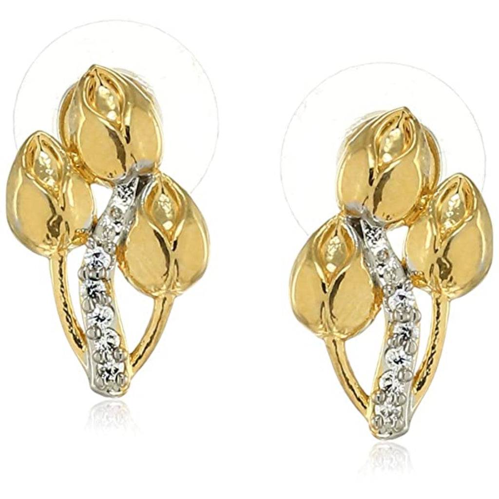 Estele Gold Plated Cz Three Flower Shape Stud Earrings For Women : AD-064704ER