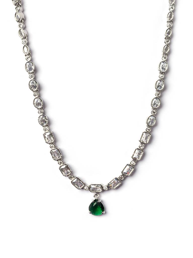 Sleek Silver Finish Ad Necklace Set-Ad145 : AD145GREEN