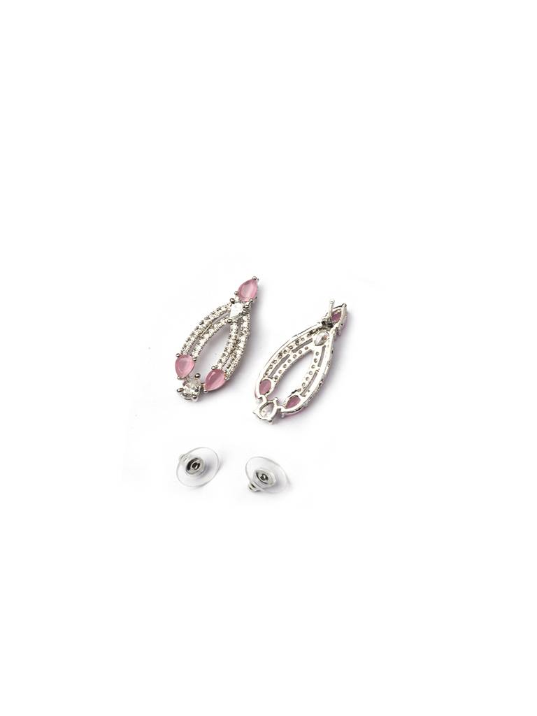 Sleek Luxurious Symmetrical Line Ad Necklace Set For Weddings, Parties And Festivals : AD139PINK