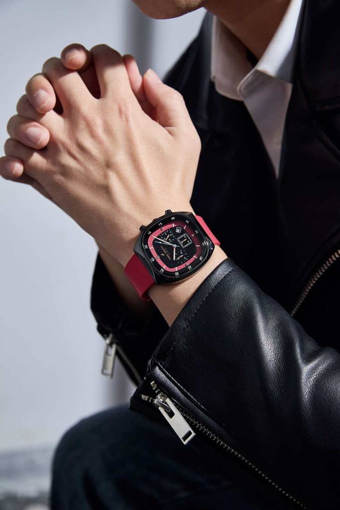 Daniel Hechter Paris Bercy Collection Modern Multi Functional Watch For Men With Square Dial And Silicon Band-Dhm : DHM1001-09