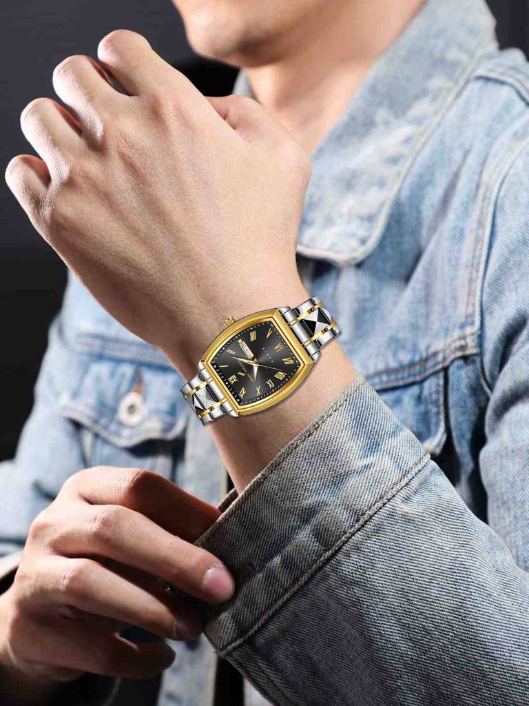 Daniel Hechter Duroc Collection Luxury Watch For Men With Roman Indices, Day-Date Display And Two-Tone Studded St : DHM1025-11