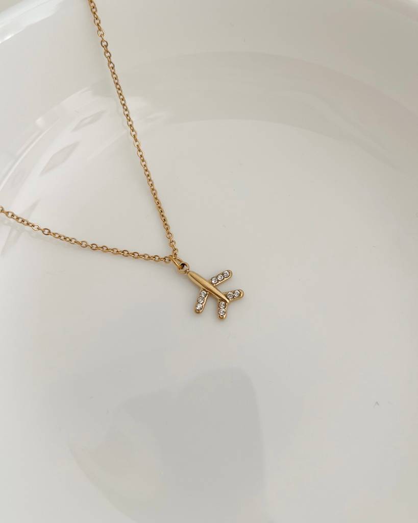 18K Gold Plated Airplane Necklace, Wanderlust : N88