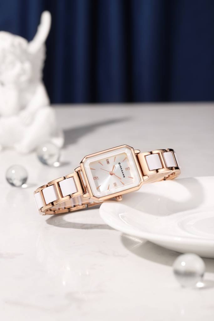 Giordano Classic Rectangular Dial Watch For Women With Crystal Markers And Dual Tone Stainless Steel Strap : GZ-60101-33