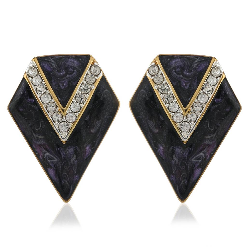 Estele Gold Plated Enamel And White Crystal Stud Earring For Women : 671702ER