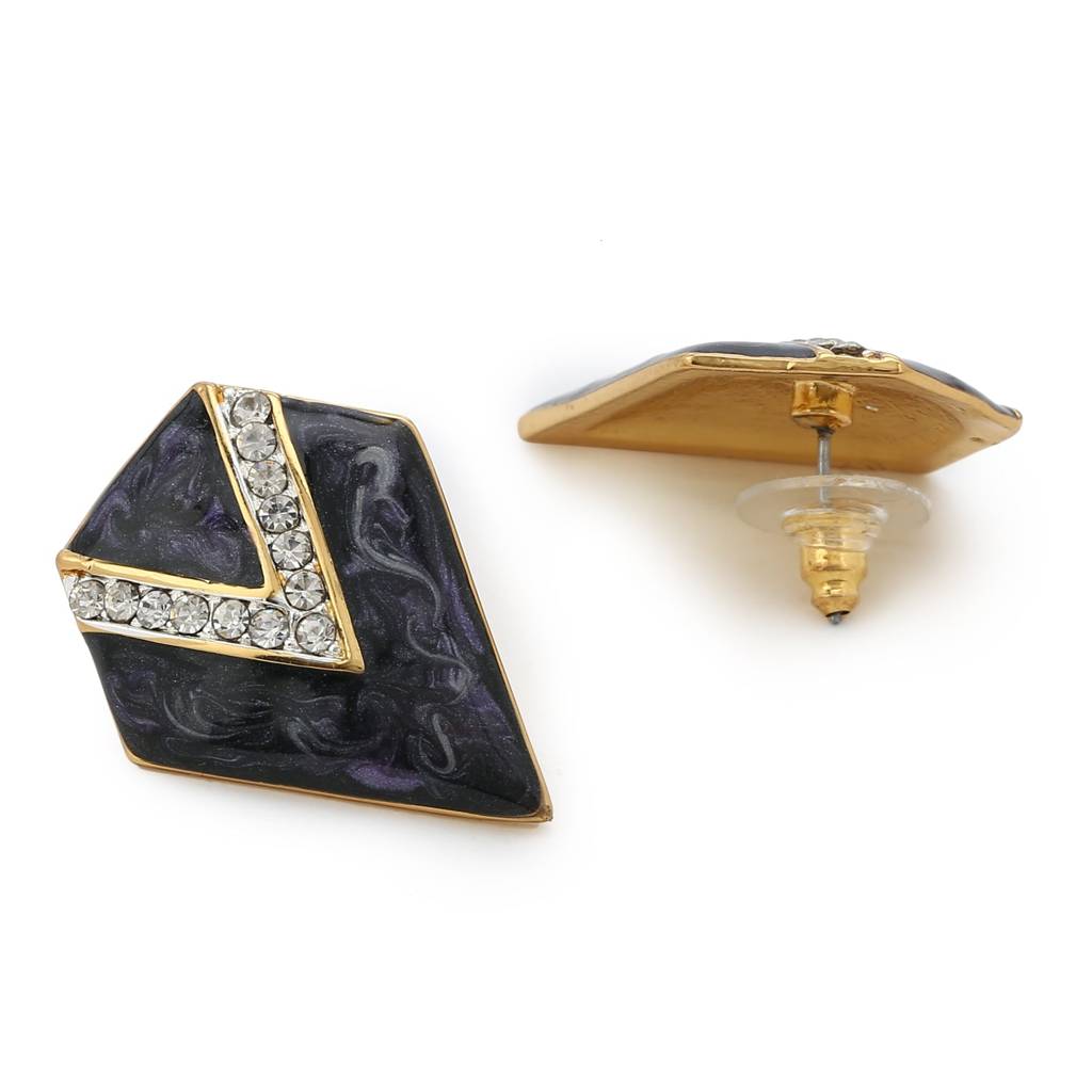 Estele Gold Plated Enamel And White Crystal Stud Earring For Women : 671702ER