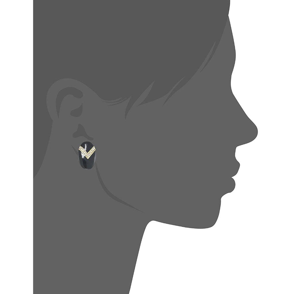 Estele Gold Plated Enamel With White Crystal Stud Earring For Women : 671712GT-BKER