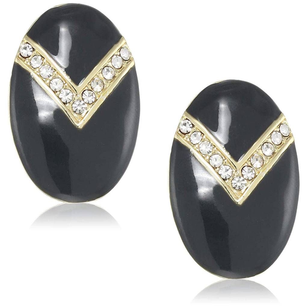 Estele Gold Plated Enamel With White Crystal Stud Earring For Women : 671712GT-BKER