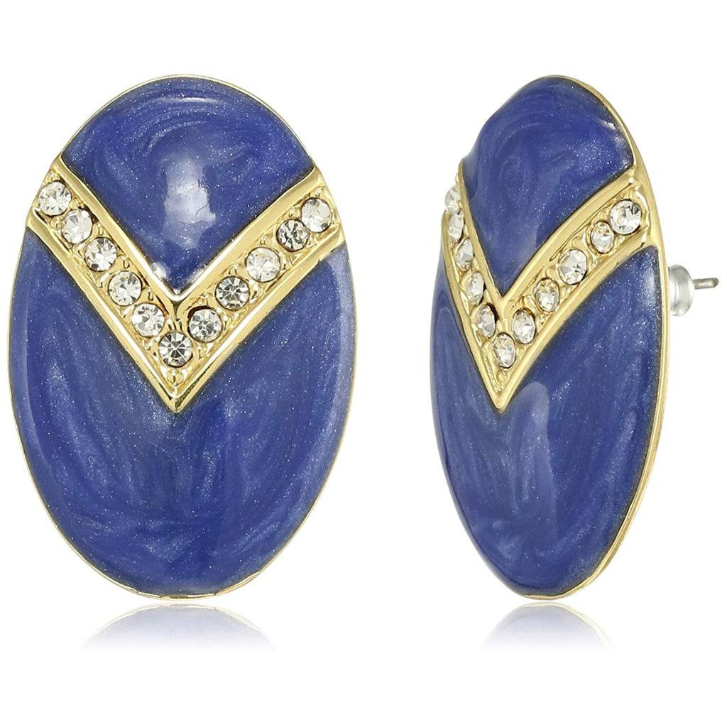 Estele Gold Plated Enamel With White Crystal Stud Earring For Women : 671712GT-AQER