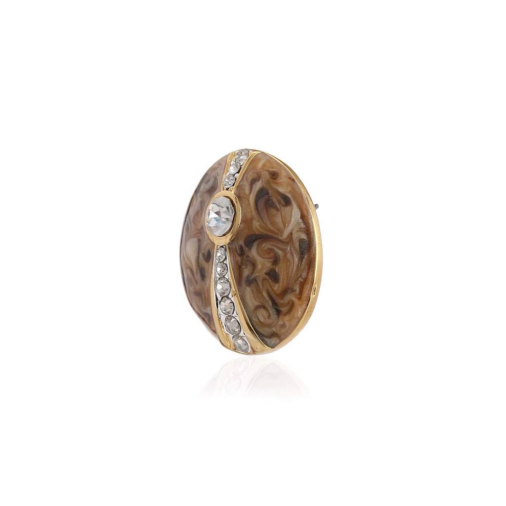 Estele Gold Plated Round Shaped Stud Earrings With Enamel For Women : 671728GP-BEIGEER