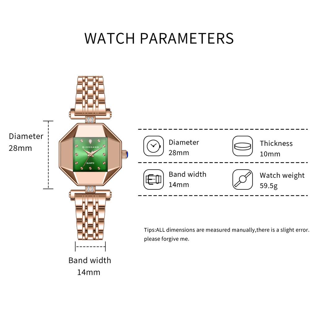 Giordano Dress Watch For Women Â Rose Gold Finish, Diamond Accented Octagonal Dial & Stainless Steel Strap-Gz- : GZ-60096-33