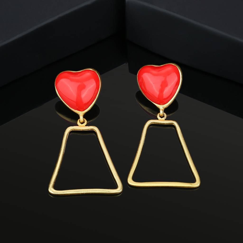 Estele Gold Plated Heart Shaped Dangle Earrings For Women : 682703-IGER