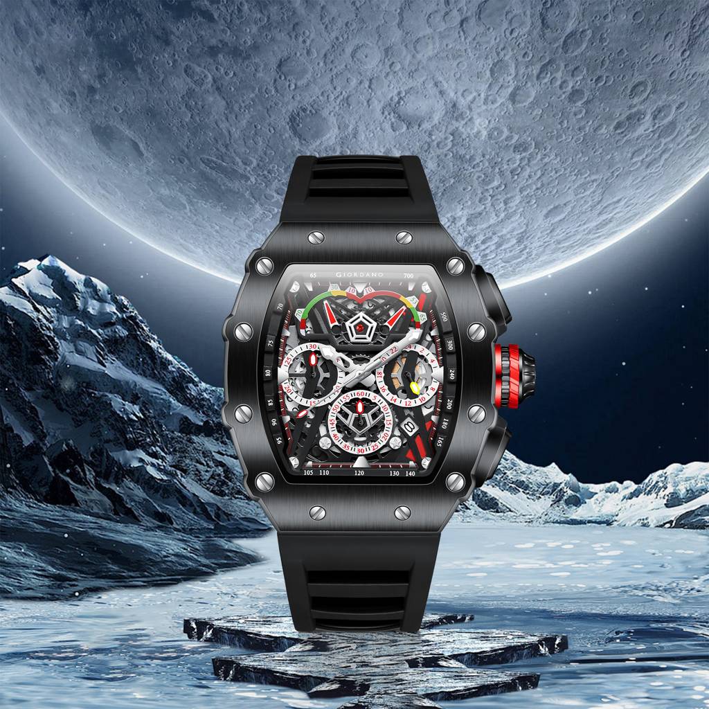 Giordano Multifunction Watch For Men With Day, Date, And 24-Hour Sub-Dial, Water Resistant Square Dial Unique De : GZ-50120-01