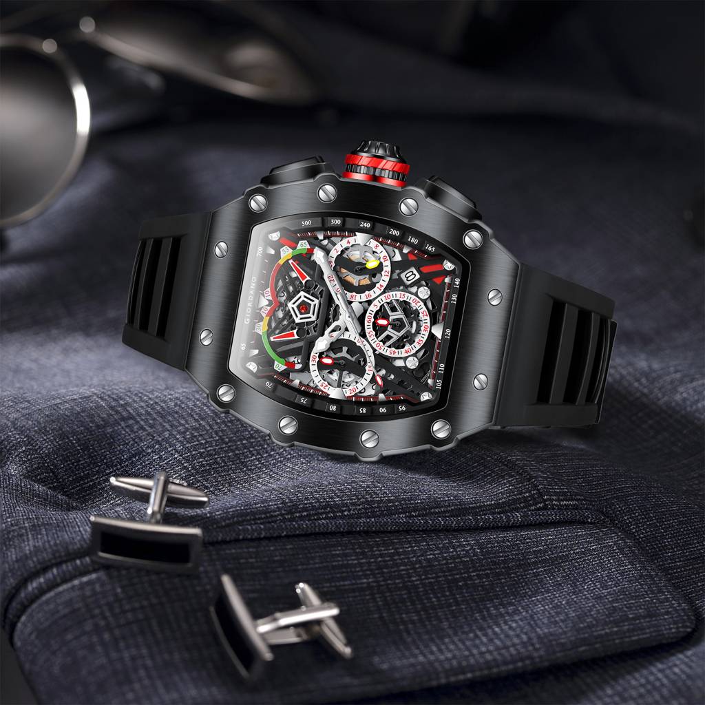 Giordano Multifunction Watch For Men With Day, Date, And 24-Hour Sub-Dial, Water Resistant Square Dial Unique De : GZ-50120-01