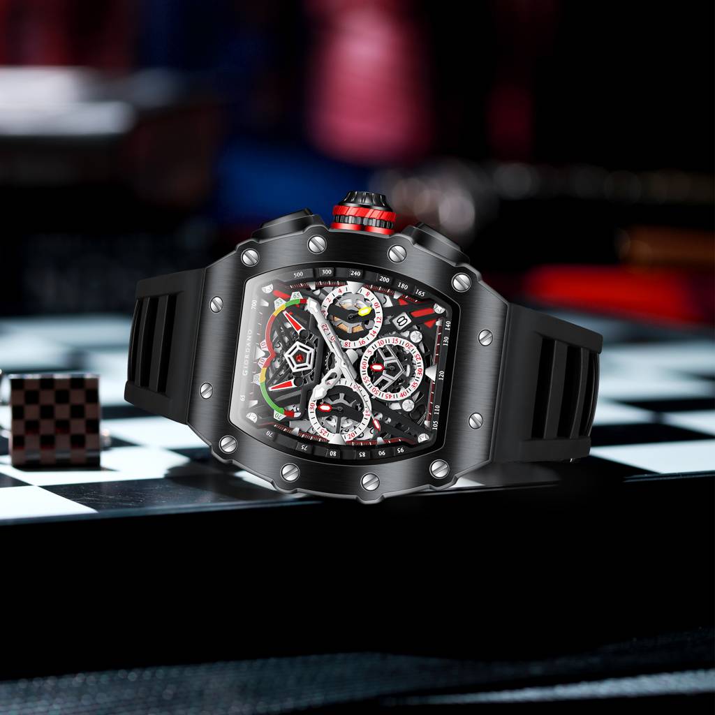 Giordano Multifunction Watch For Men With Day, Date, And 24-Hour Sub-Dial, Water Resistant Square Dial Unique De : GZ-50120-01