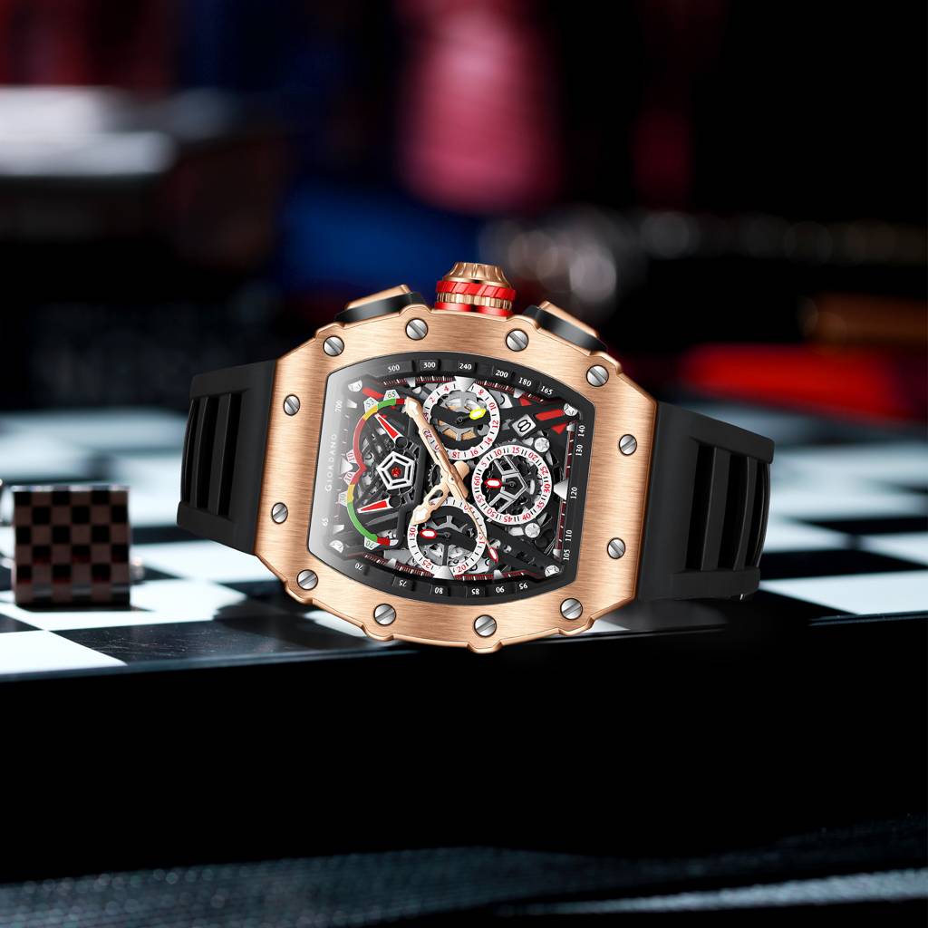 Giordano Multifunction Watch For Men With Day, Date, And 24-Hour Sub-Dial, Water Resistant Square Dial Unique De : GZ-50120-02