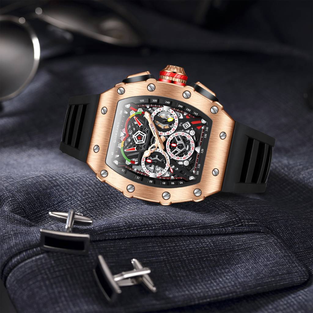 Giordano Multifunction Watch For Men With Day, Date, And 24-Hour Sub-Dial, Water Resistant Square Dial Unique De : GZ-50120-02