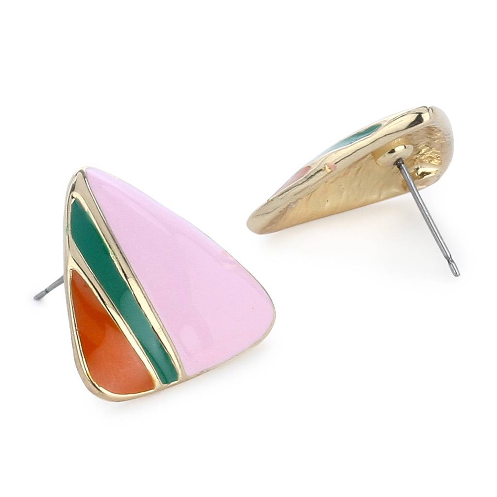Estele Gold Plated Traingle Shaped With Enamel Multicolor Stud Earring For Women : 682706-IGER