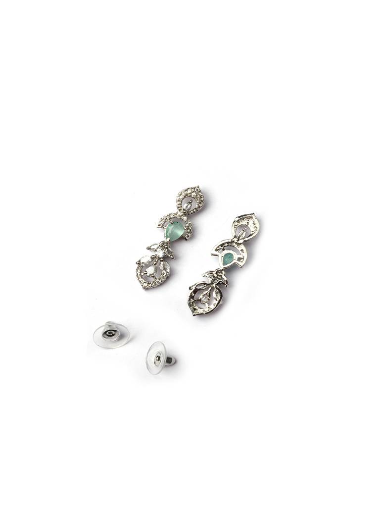 Elegant Leaf Style American Diamond Necklace Set With Sleek Earrings : AD138MINT