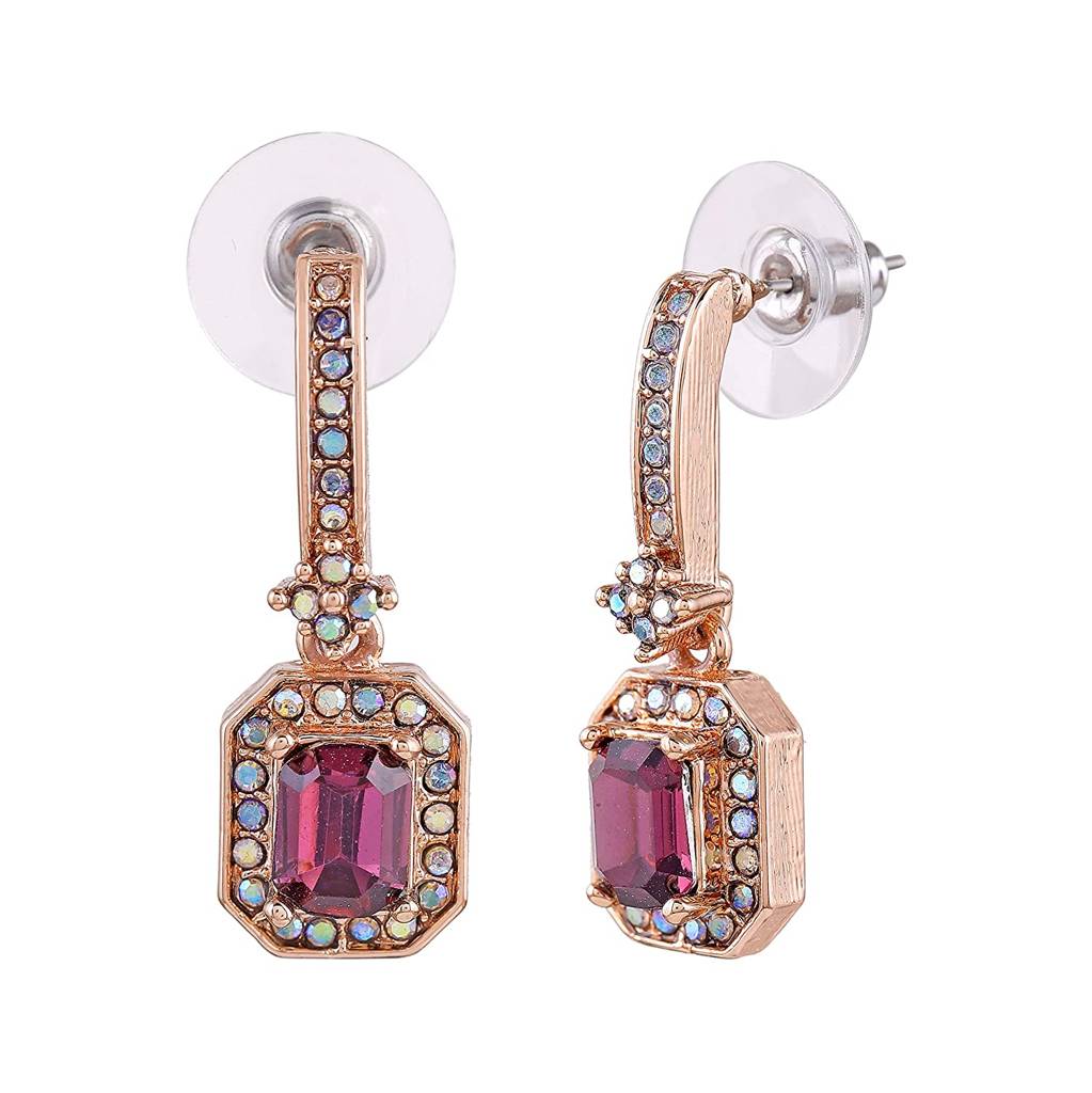 Estele Rosegold Plated Radiance Drop Earrings With Purple Stone For Women : 699704-IGER