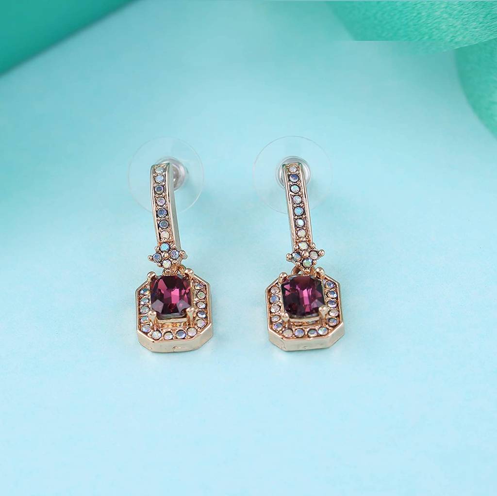 Estele Rosegold Plated Radiance Drop Earrings With Purple Stone For Women : 699704-IGER