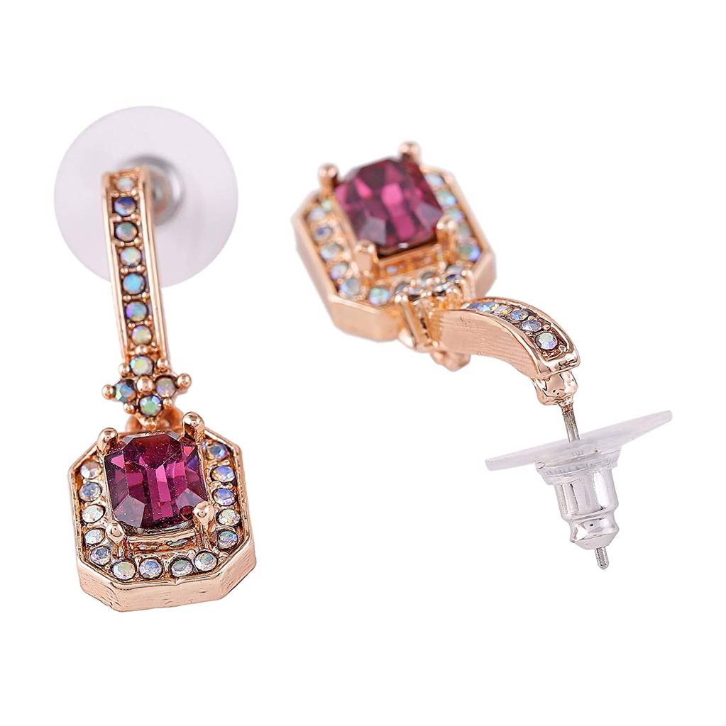 Estele Rosegold Plated Radiance Drop Earrings With Purple Stone For Women : 699704-IGER