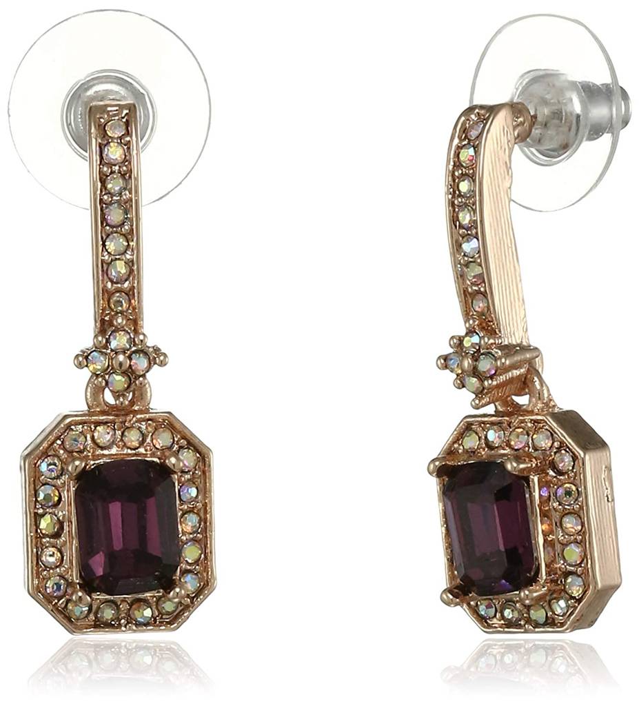Estele Rosegold Plated Radiance Drop Earrings With Purple Stone For Women : 699704-IGER