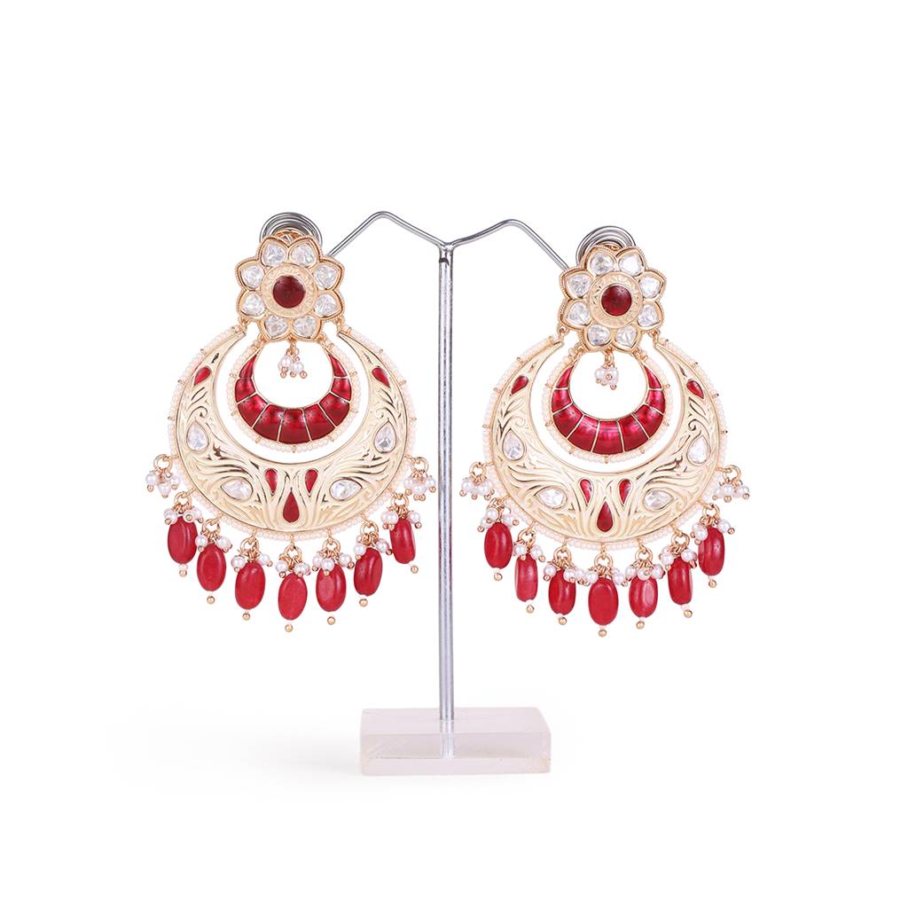 Traditional Meenakari Work Gold Plated Brass Chandilier Earring For Women : 69ER13