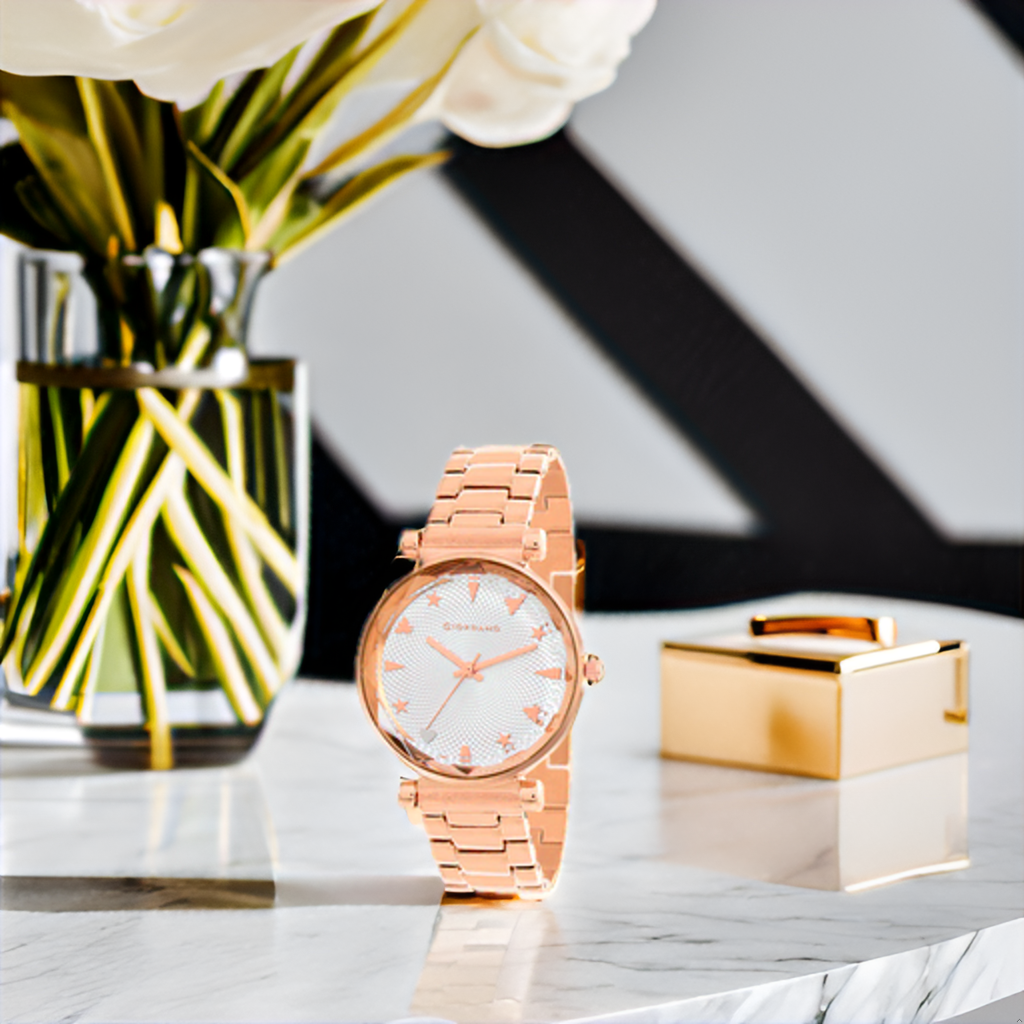 Analog Wrist Watch For Women Stylish Metal Strap With Water Resistant 3 Hand Mechanism For Girls & Ladies To Comp : GD-4211-22
