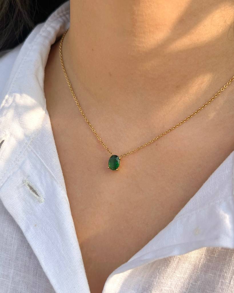18K Gold Plated Oval Stone Necklace, Willow : N85C