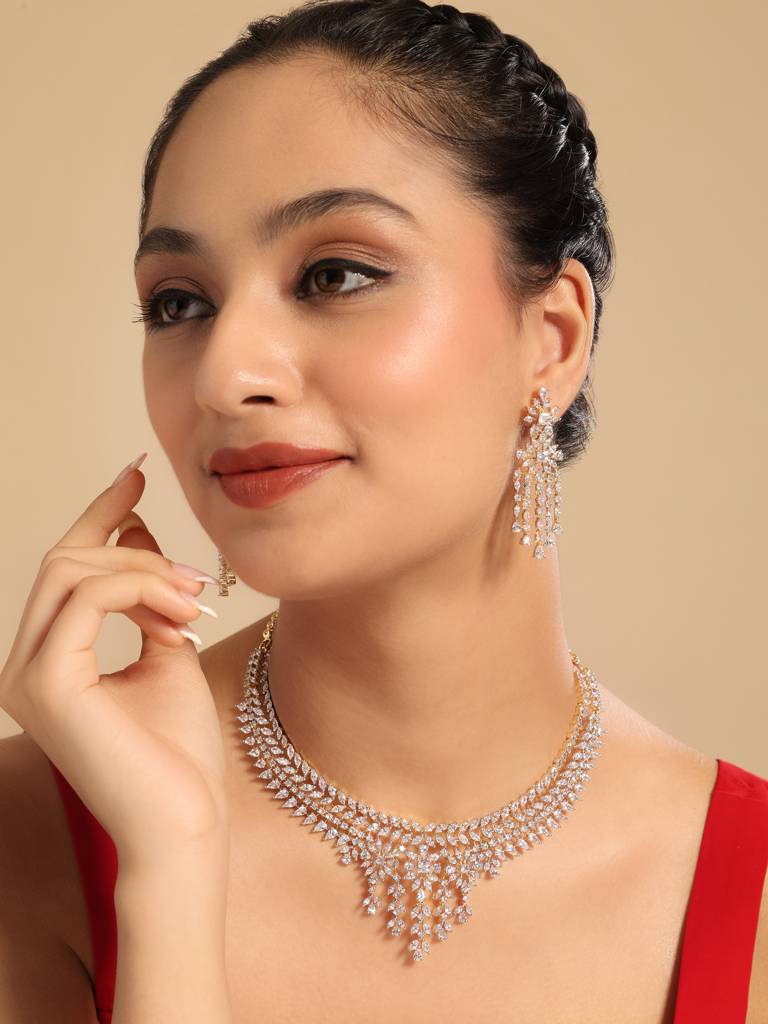 American Diamond Spark Veil Necklace Set : YI24A0599N