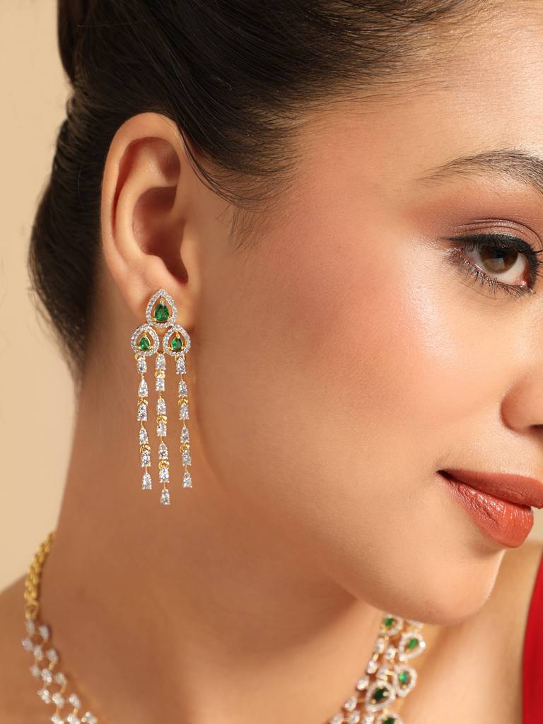 American Diamond Emerald Fern Dew Necklace Set : YI24A0591N