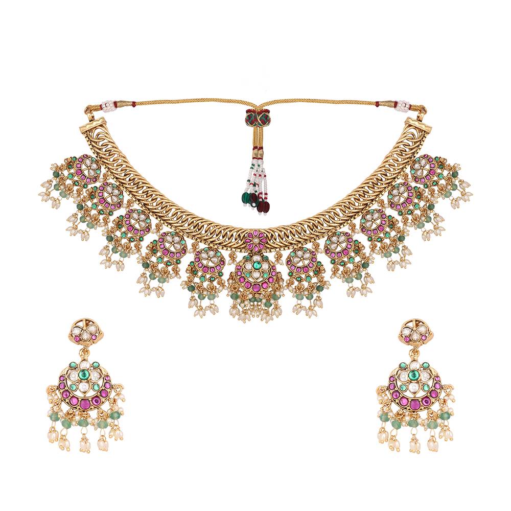 18K Gold Plated Estele Gold Tone Beaded Necklace Set : YI24A0492N