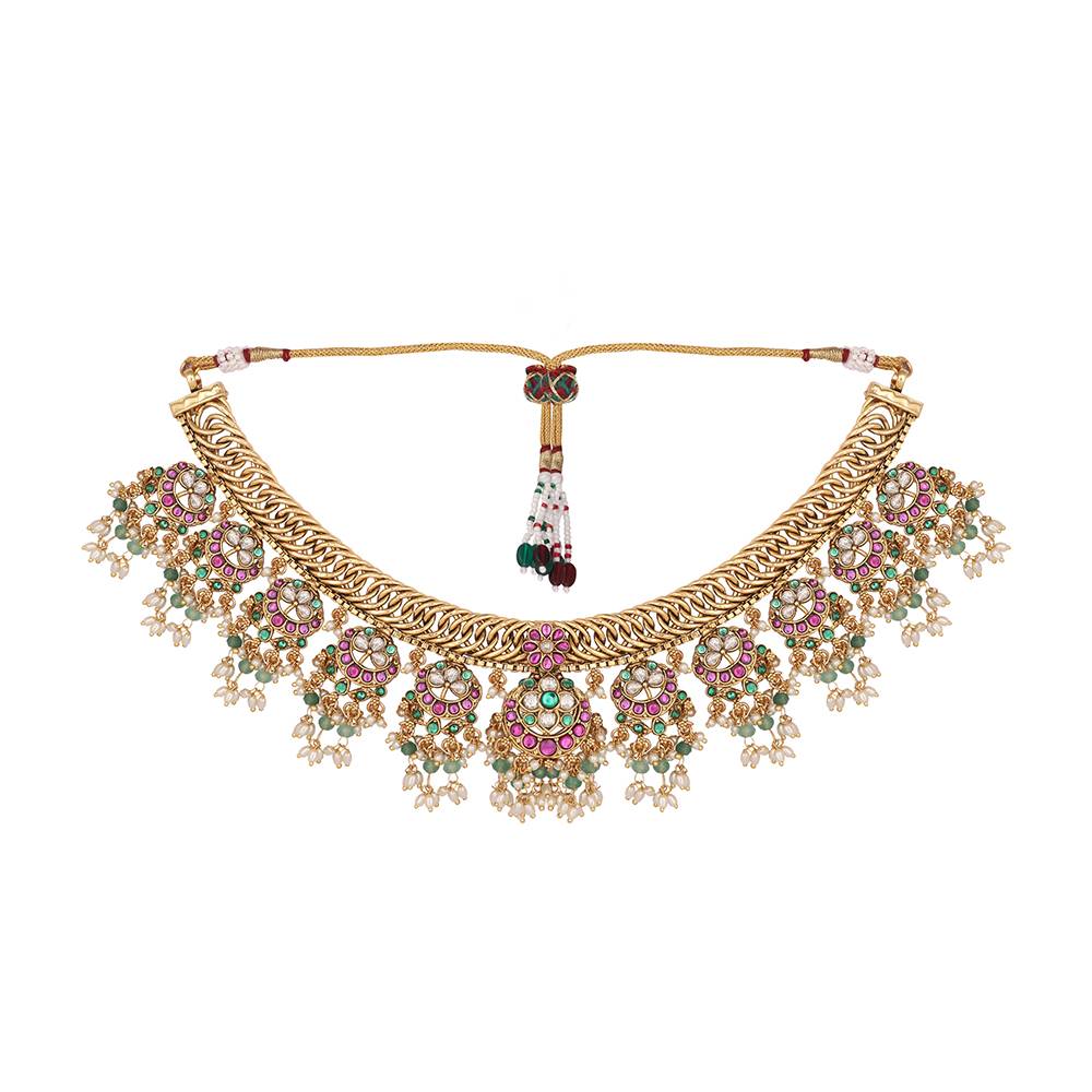 18K Gold Plated Estele Gold Tone Beaded Necklace Set : YI24A0492N
