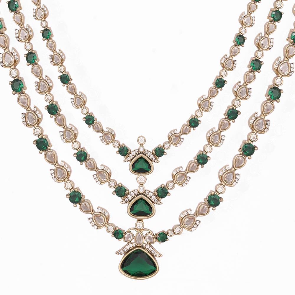 18K Gold Plated Emerald Elysian Layered Necklace Set : YI24A0479N