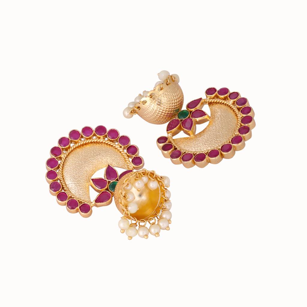 Rose Gold Ruby Blossom Earrings : YI24A0356E