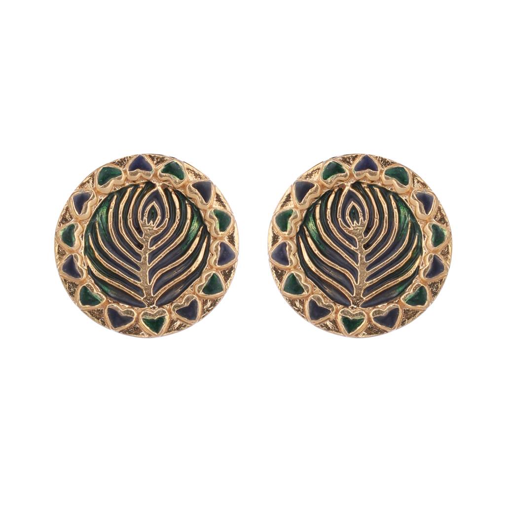 22K Gold Plated Elysian Patterned Golden Studs : YI24A0362E