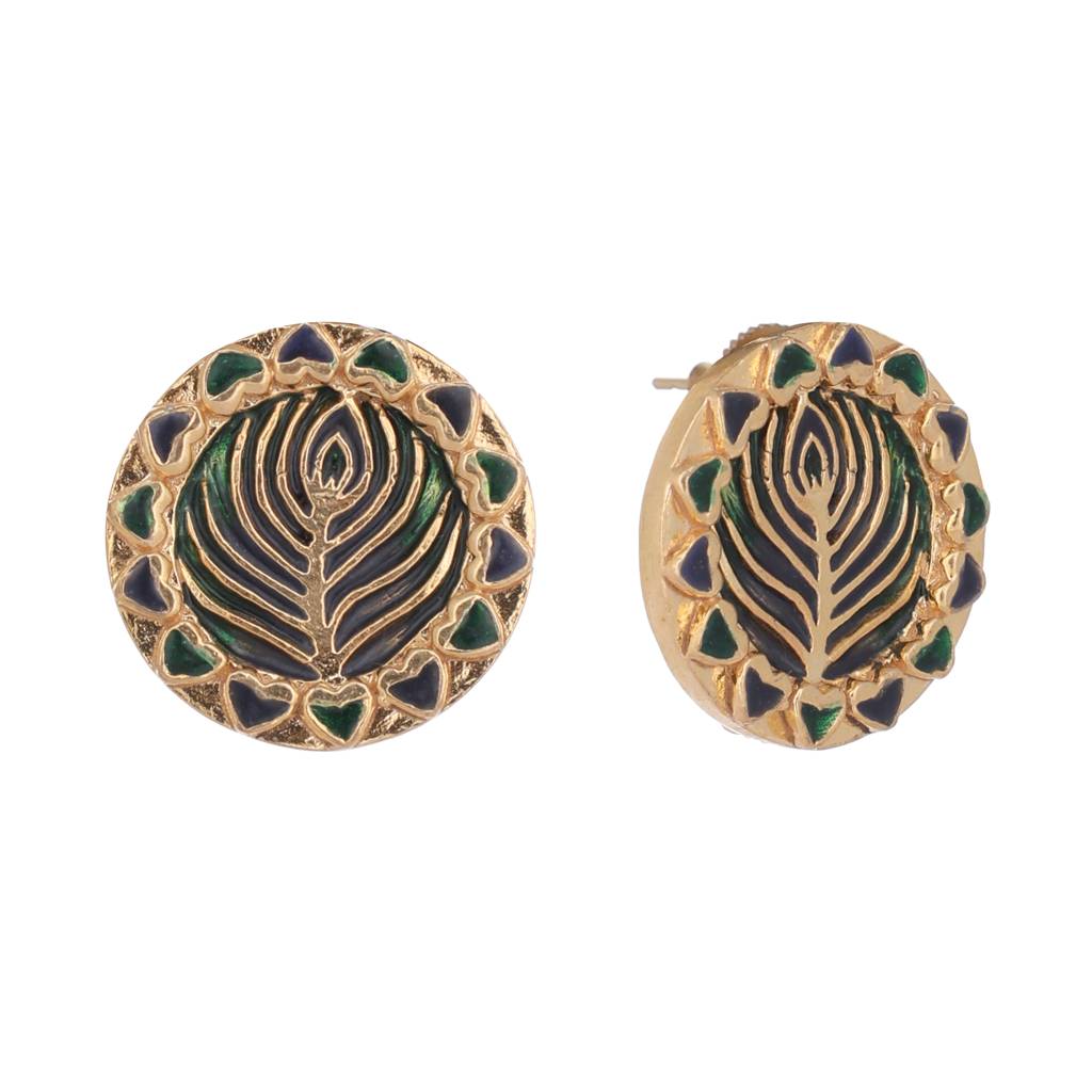 22K Gold Plated Elysian Patterned Golden Studs : YI24A0362E
