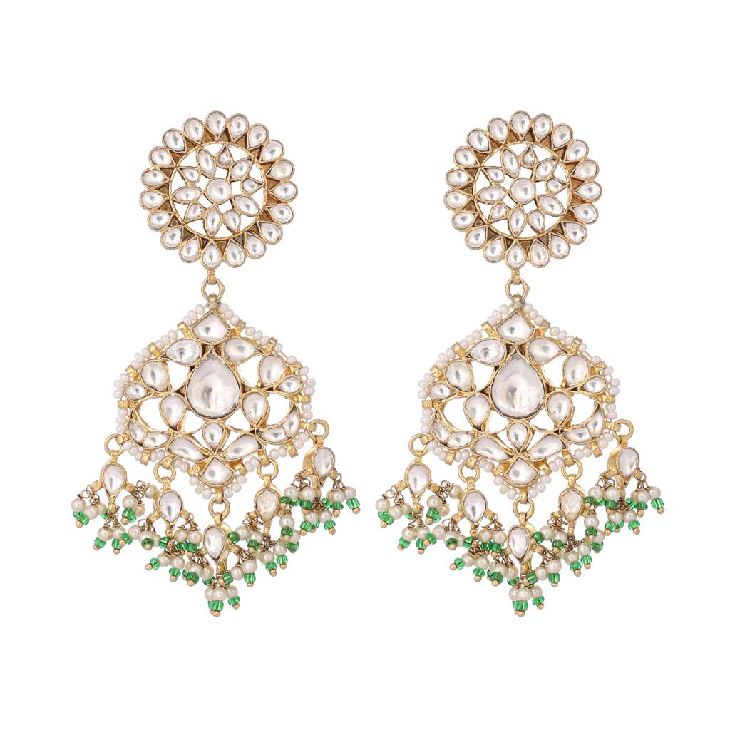 22K Gold Plated Kundan Pearl Elegance Earrings : YI24A0326E