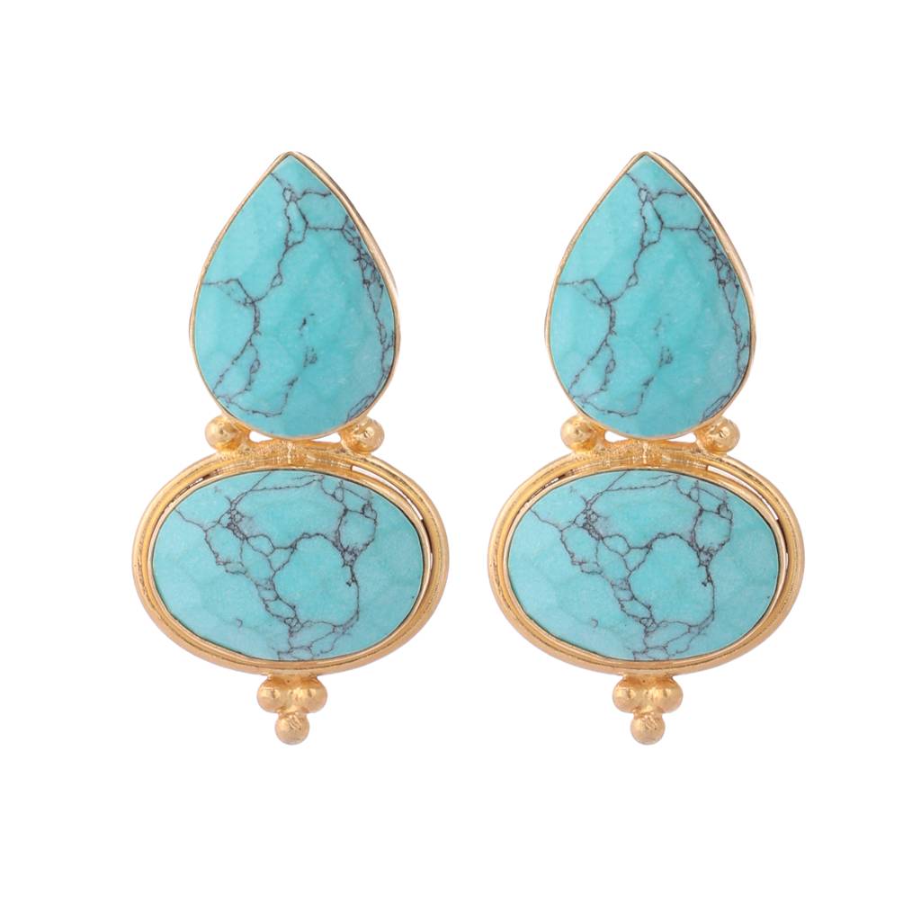 22K Gold Plated Bold Turquoise Embrace Earrings : YI24A0367E