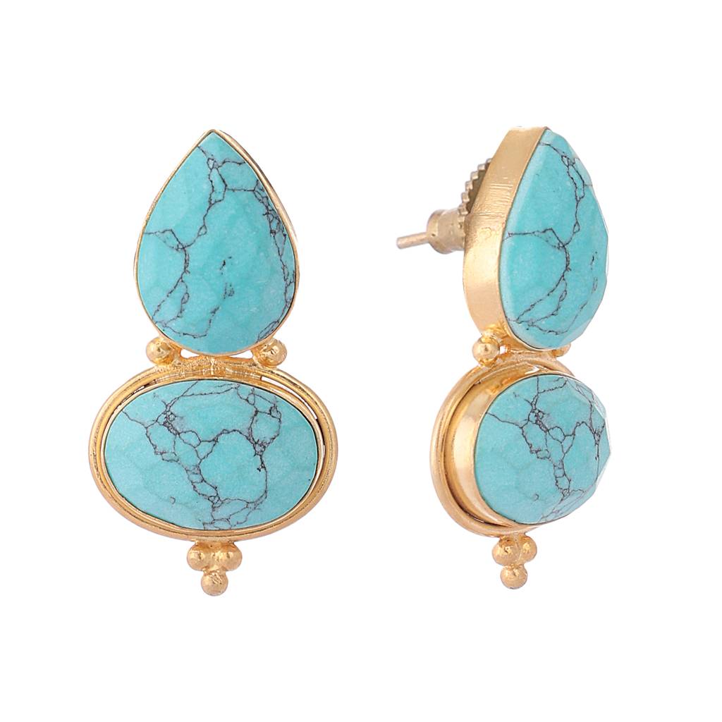 22K Gold Plated Bold Turquoise Embrace Earrings : YI24A0367E
