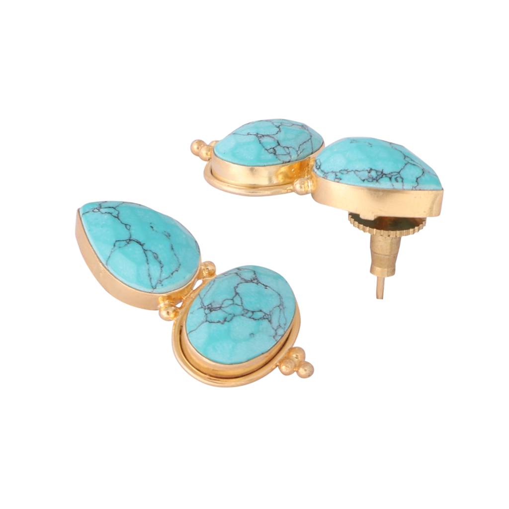22K Gold Plated Bold Turquoise Embrace Earrings : YI24A0367E