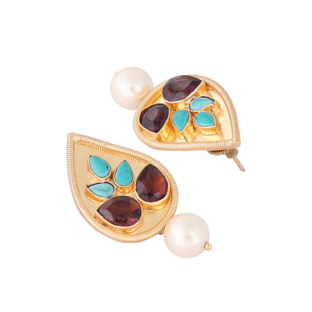 22K Gold Plated Turquoise Grace Drop Earrings : YI24A0381E