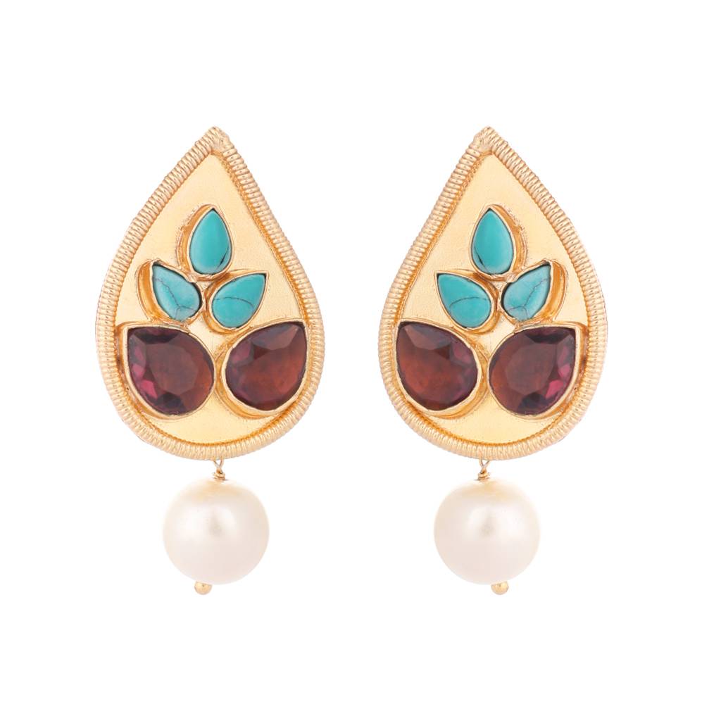 22K Gold Plated Turquoise Grace Drop Earrings : YI24A0381E